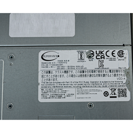 SUPERMICRO WIO A+ Server AS-1114S-WN10RT Single Socket SP3 16x DDR4 DIMM 10x Front 2.5" Bay NVMe/SAS/SATA 1x 750W PSU | Barebones Server (NO CPU, RAM) | Refurbished