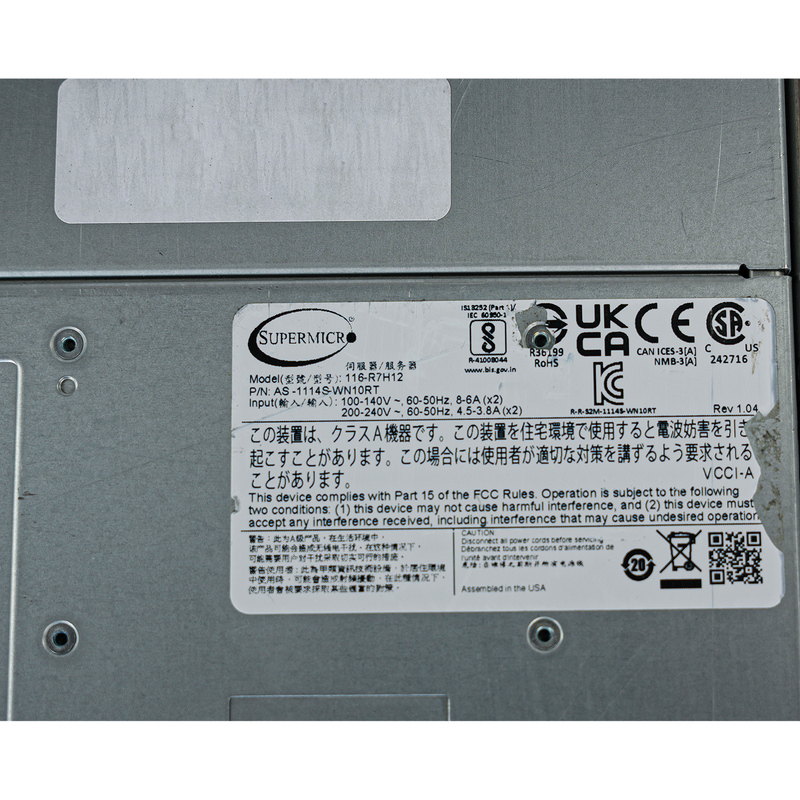 SUPERMICRO WIO A+ Server AS-1114S-WN10RT Single Socket SP3 16x DDR4 DIMM 10x Front 2.5" Bay NVMe/SAS/SATA 1x 750W PSU | Barebones Server (NO CPU, RAM) | Refurbished