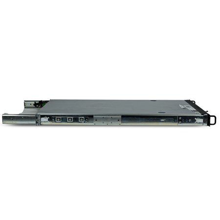 Opposite elevated side view of an ASRock Rack 1U server with rails.