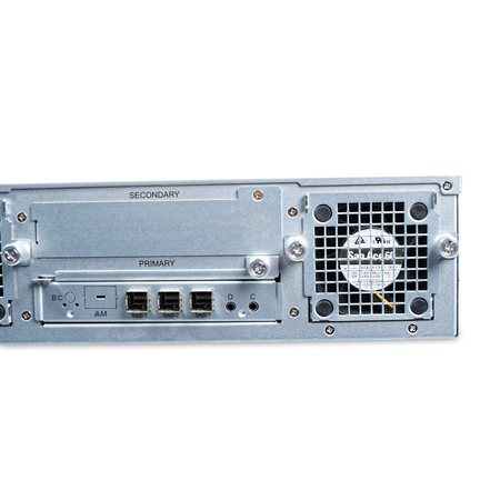 Close-up of primary controller with three SAS ports.