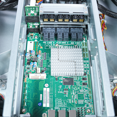 SAS expander board with heatsink, interior view.