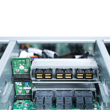 Close-up of internal SAS connectors on the expander board.