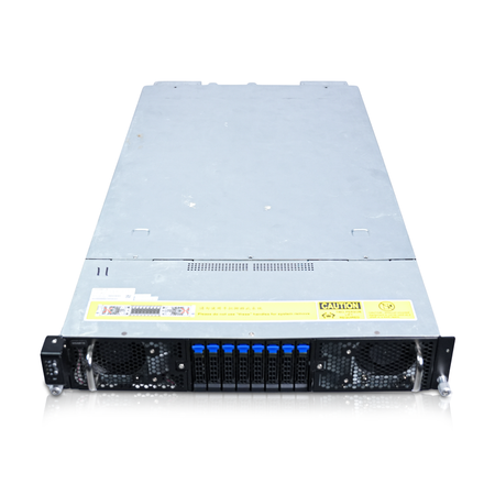 Angled top view of a Gigabyte 2U server with 8 front 2.5" drive bays.