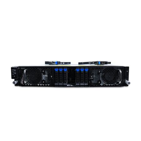 Front view of a Gigabyte 2U server with 8 bays, two trays removed on top.