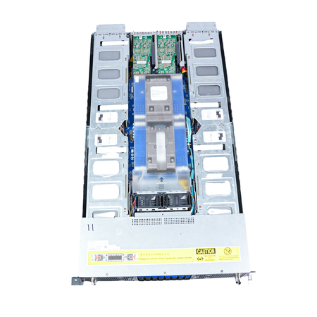 Top view inside a Gigabyte 2U server showing GPU bays and air shroud.