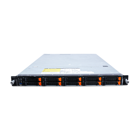 Angled front view of a Gigabyte 1U server with 10 front 2.5" drive bays.