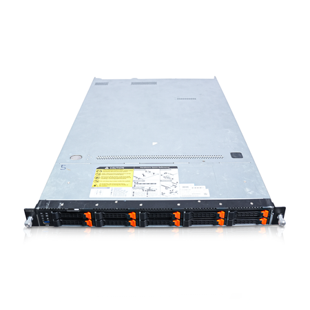 Angled top view of a Gigabyte 1U server with 10 front 2.5" drive bays.