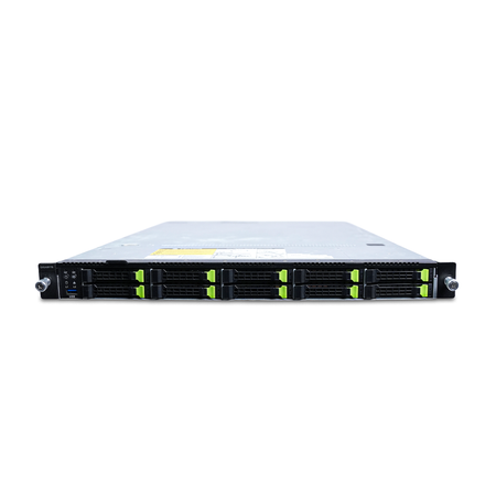 Angled front view of a Gigabyte 1U server with 10 front 2.5" drive bays.