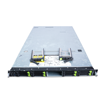 Angled top view of a Gigabyte 1U server with 10 bays, two trays removed on top.