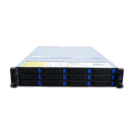 Angled front view of a Gigabyte 2U 12-bay server.