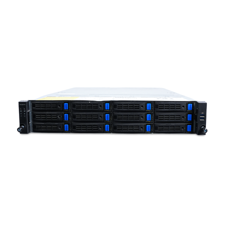 Front view of a 2U server with 12 drive bays.