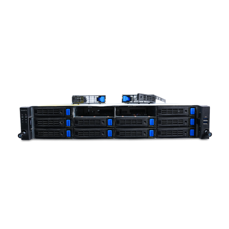 Front view of a Gigabyte 2U server with 12 bays, two trays removed.