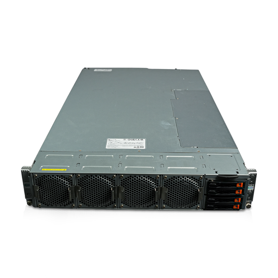 Angled front view of 2U server with four fans and four drive bays.