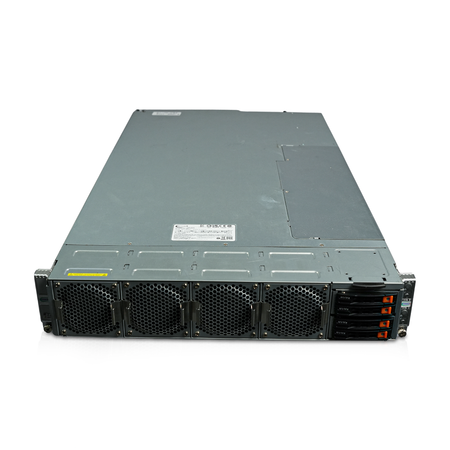 Angled front view of 2U server with four fans and four drive bays.