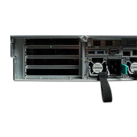 Server rear with PCIe slots and 2200W power supply.