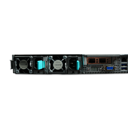 Rear close-up of dual 1600W power supplies.