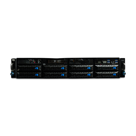 Front view of 2U server with eight 3.5-inch drive bays.