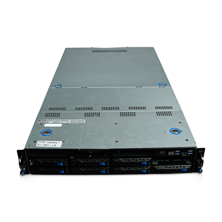 Angled front view of 2U server with eight 3.5-inch drive bays.