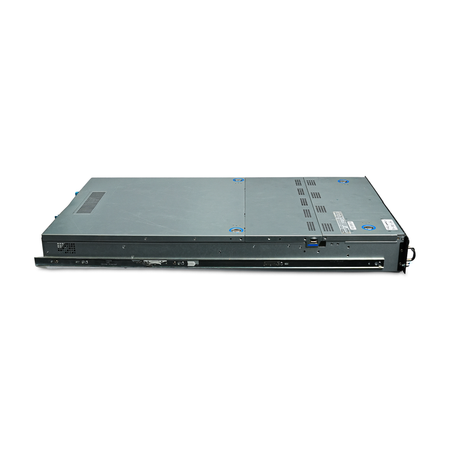 Angled left side view of 2U server with an attached slide rail.