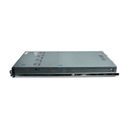 Angled right side view of 2U server with an attached slide rail.