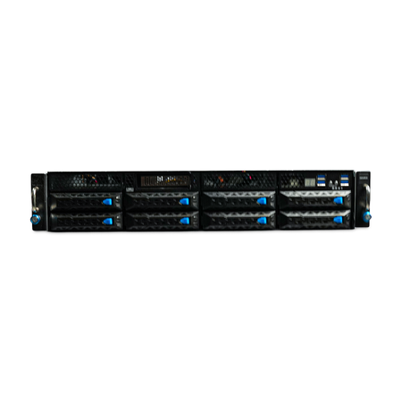 Front view of 2U server with eight 3.5-inch drive bays.