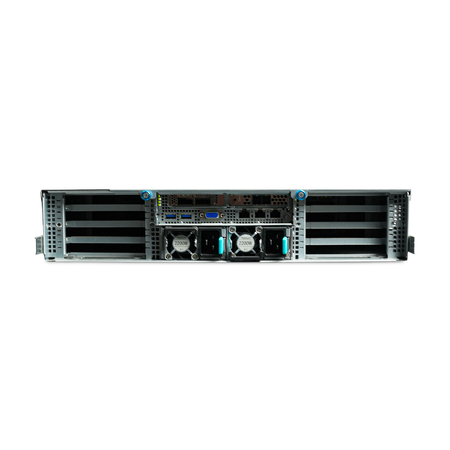 Rear view of 2U server with dual 2200W power supplies and PCIe slots.
