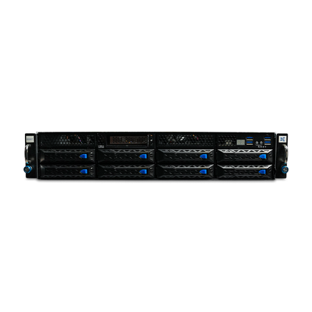 Front view of 2U server with eight 3.5-inch drive bays.