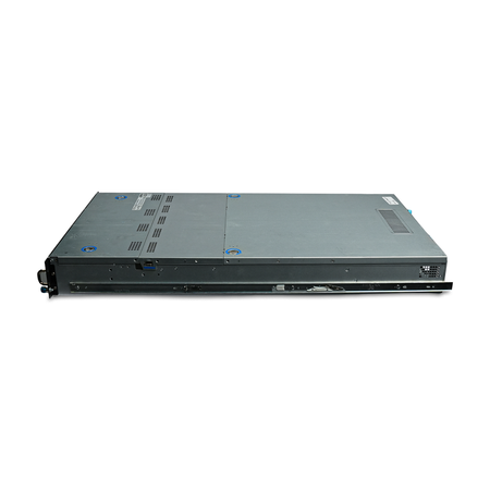 Angled right side view of 2U server with an attached slide rail.
