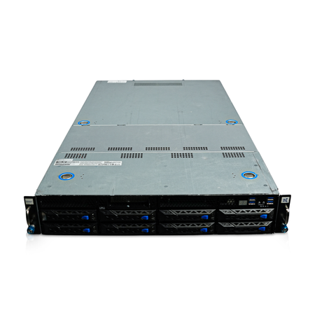 Angled front view of 2U server with eight 3.5-inch drive bays.