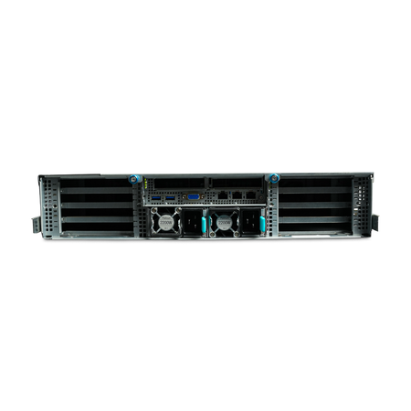 Rear view of 2U server with dual 2200W power supplies and PCIe slots.