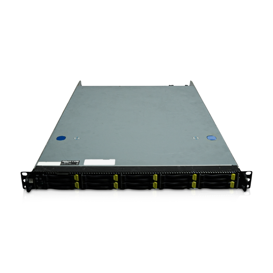 1U rack server with single 64-core CPU, ten 2.5-inch drive bays, and dual 750W power supplies, closed top cover, front view from above