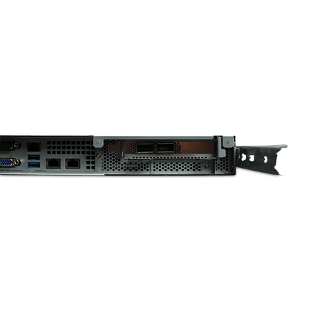 1U rack server, right rear close-up of dual-port network card, LAN ports, and USB ports