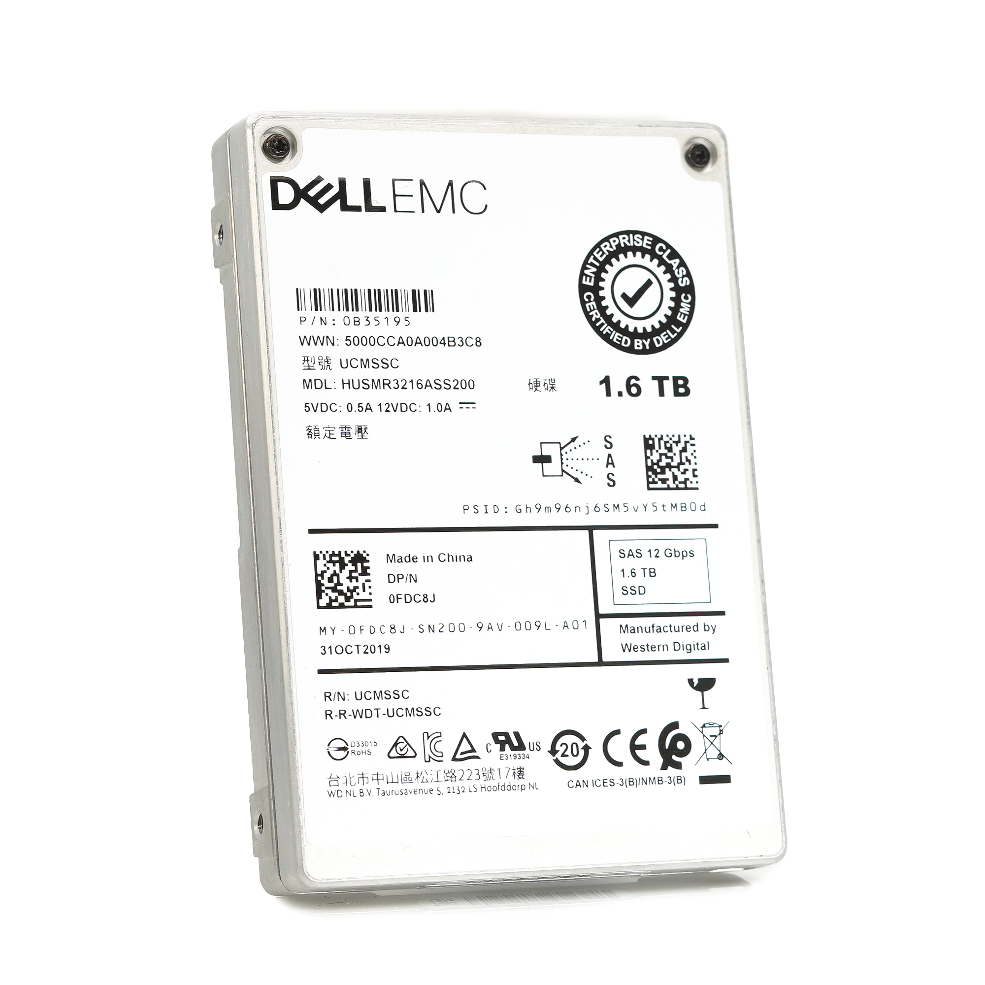 Dell Ultrastar DC SS300 FDC8J HUSMR3216ASS200 1.6TB SAS 12Gb/s 2.5in Recertified Solid State Drive