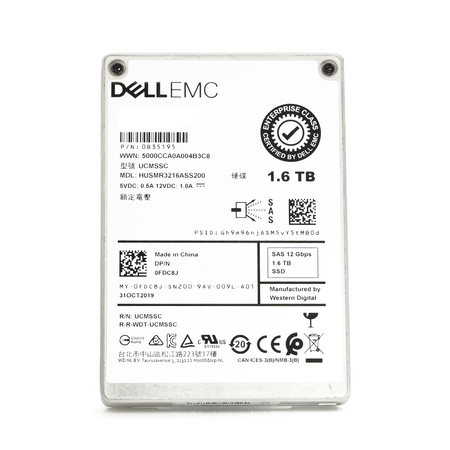 Dell Ultrastar DC SS300 FDC8J HUSMR3216ASS200 1.6TB SAS 12Gb/s 2.5in Recertified Solid State Drive