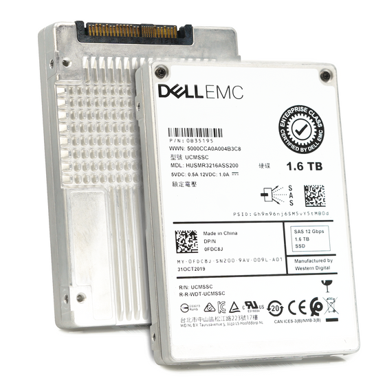 Dell Ultrastar DC SS300 FDC8J HUSMR3216ASS200 1.6TB SAS 12Gb/s 2.5in Recertified Solid State Drive