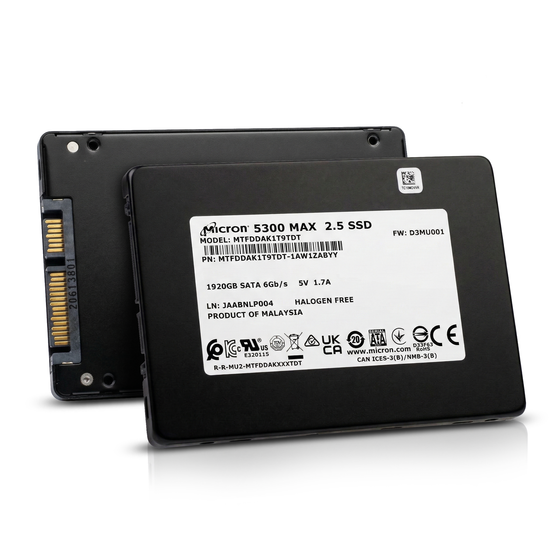 Micron 5300 MAX MTFDDAK1T9TDT 1.92TB 5 DWPD SATA 6Gb/s 3D TLC 2.5in Refurbished SSD