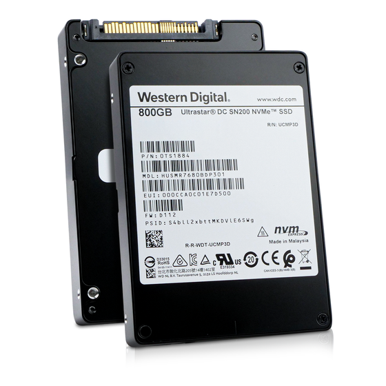 Western Digital Ultrastar DC SN200 800GB U.2 NVMe SSD, front and rear sides shown together