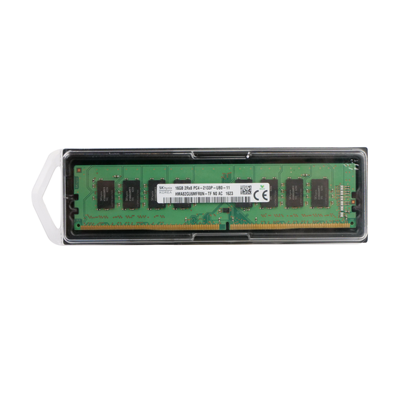 SK hynix HMA82GU6MFR8N-TF 16GB DDR4 desktop memory, label side in clear clamshell packaging, straight-on