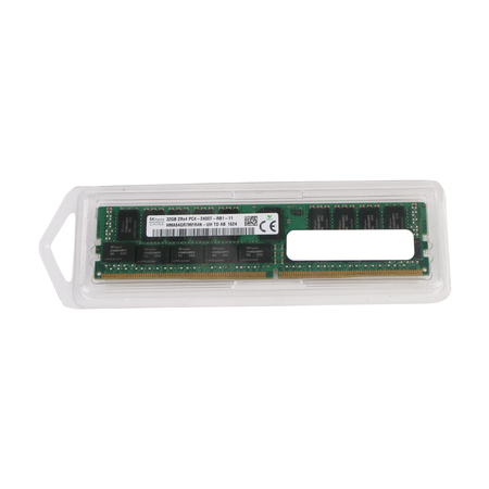SK hynix HMA84GR7MFR4N-UH 32GB DDR4 server memory, label side in clear clamshell packaging, straight-on