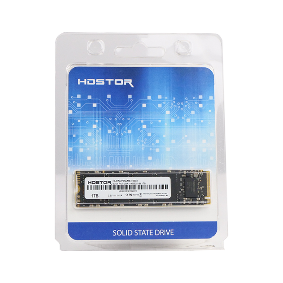 HDSTOR 1TB M.2 NVMe SSD in retail blister packaging.