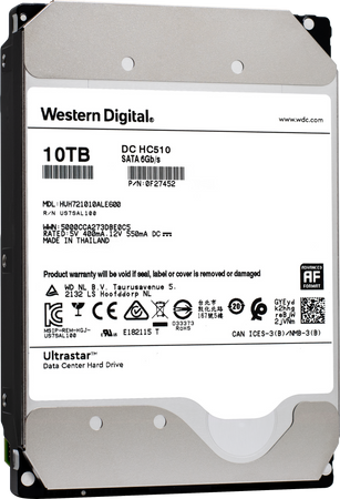 Western Digital Ultrastar DC HC510 HUH721010ALE600 0F27452 10TB 7.2K RPM SATA 6Gb/s 512e 256MB 3.5" ISE Power Disable Pin Manufacturer Recertified HDD