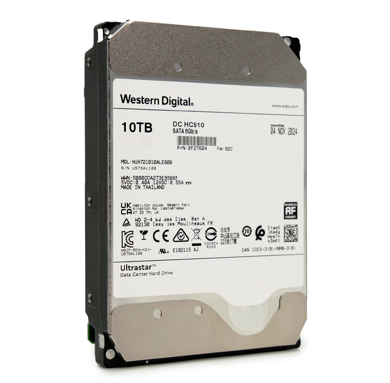 Western Digital Ultrastar DC HC510 HUH721010ALE600 0F27604 10TB 7.2K RPM SATA 6Gb/s 512e 256MB 3.5" ISE Manufacturer Recertified HDD