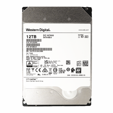 Western Digital Ultrastar DC HC520 HUH721212ALE600 0F29618 12TB 7.2K RPM SATA 6Gb/s 512e Power Disable 3.5in Recertified Hard Drive - Front View