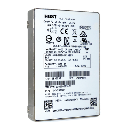 HGST SSD800MM HUSMM8080ASS205 800GB 10 DWPD SAS 12Gb/s MLC 2.5in Refurbished SSD