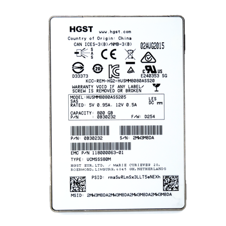 HGST SSD800MM HUSMM8080ASS205 800GB 10 DWPD SAS 12Gb/s MLC 2.5in Refurbished SSD