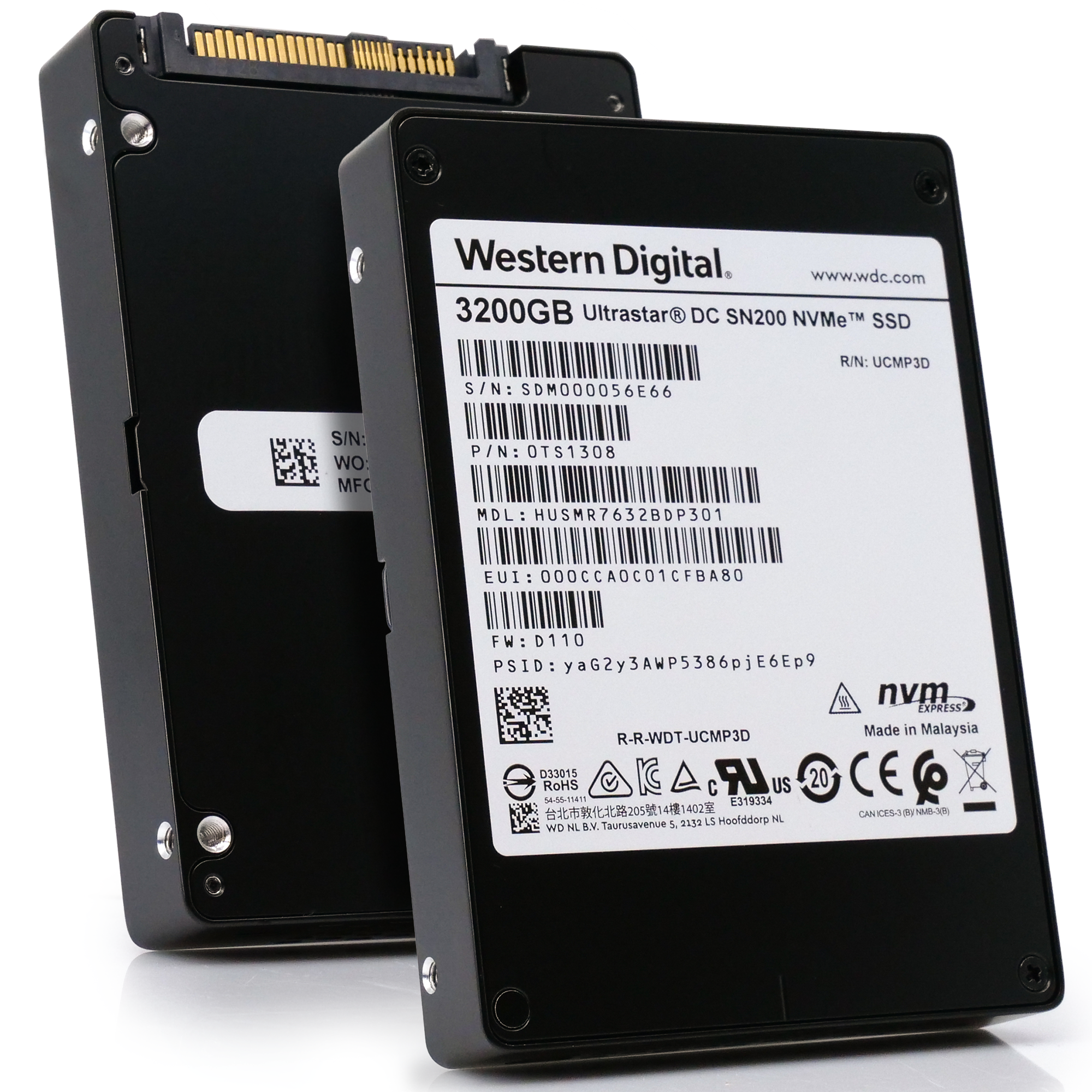 Western Digital/HGST Ultrastar DC SN200 HUSMR7632BDP301 3.2TB PCIe Gen 3.0 x4 4GB/s NVMe 2.5in Solid State Drive main image front and back