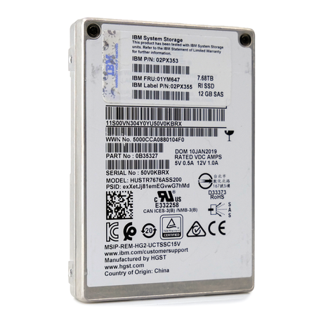 Western Digital/IBM Ultrastar DC SS200 HUSTR7676ASS200 7.68TB 1 DWPD SAS 12Gb/s Read-Intensive MLC 2.5in Refurbished Enterprise SSD
