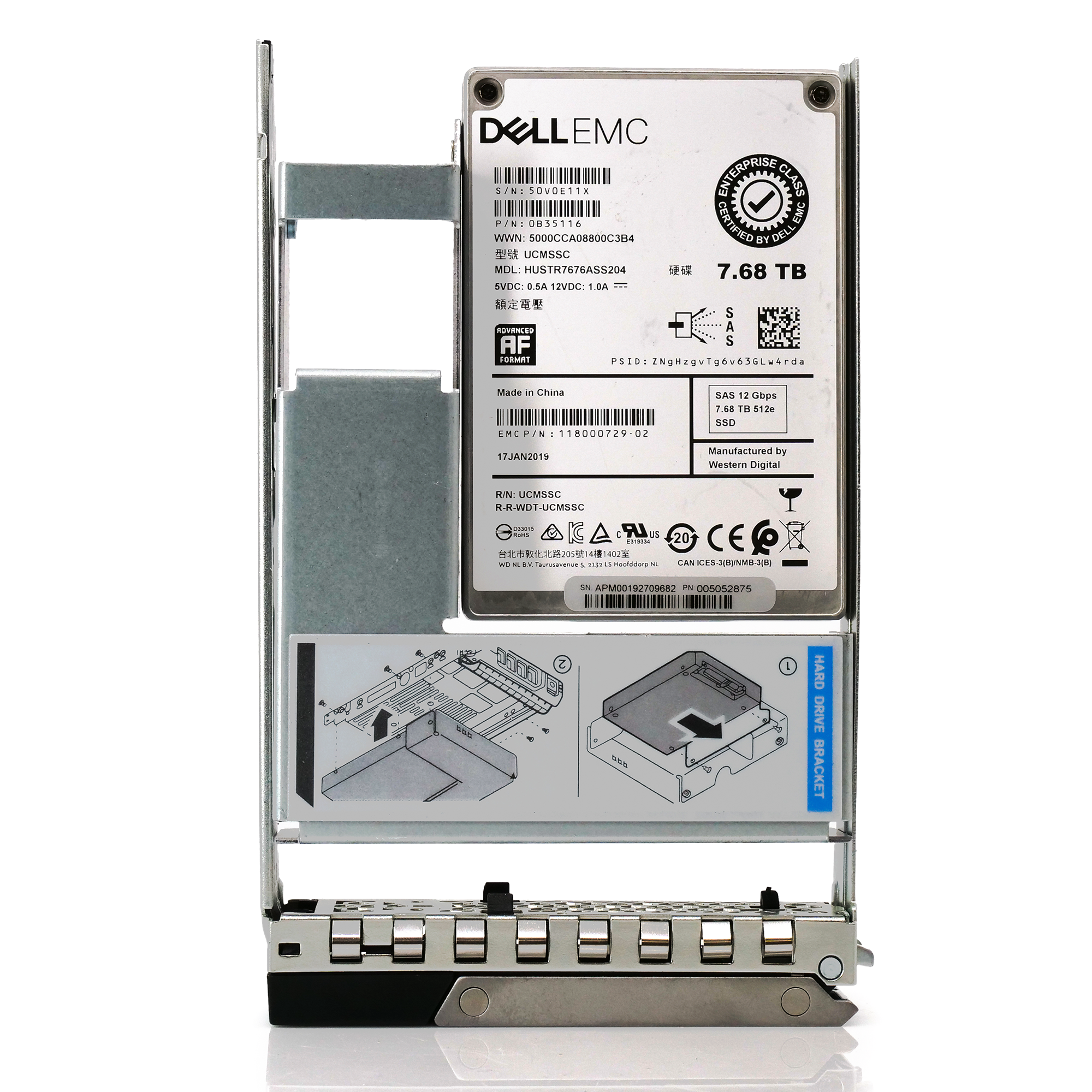 Dell EMC G14 HUSTR7676ASS204 0B35116 7.68TB SAS 12Gb/s 512e 1DWPD Read Intensive 3.5in Refurbished SSD front