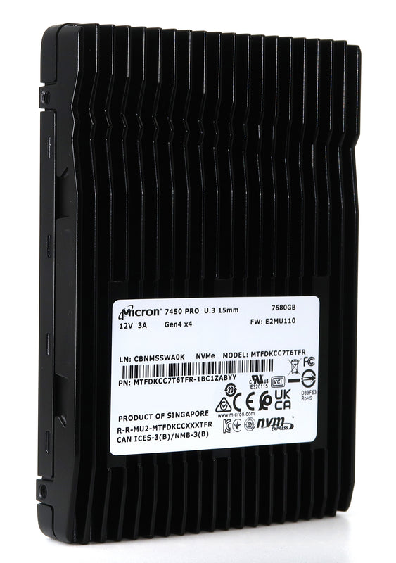 Micron 7450 Pro MTFDKCC7T6TFR 1BC1ZABYY 7.68TB PCIe Gen 4.0 x4 8GB/s U.3 NVMe 2.5in Refurbished SSD
