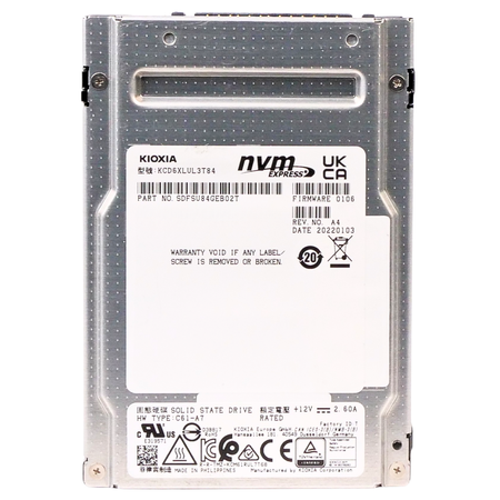 Kioxia CD6-R KCD6XLUL3T84 3.84TB 1 DWPD PCIe Gen 4.0 x4 8GB/s 3D TLC U.2 NVMe 2.5in SSD